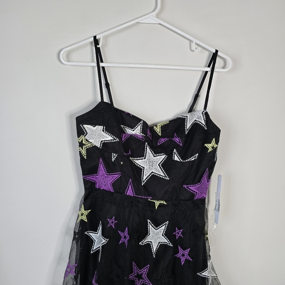 NWT Zendaya X Aqua Embroidered Star Gown Semi Sheer XS Black Purple Formal - Picture 6 of 15
